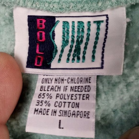 Vintage Bolo Spirit Sweatshirt flower hearts Embroidered Sz L Mint Green Women - Picture 4 of 12